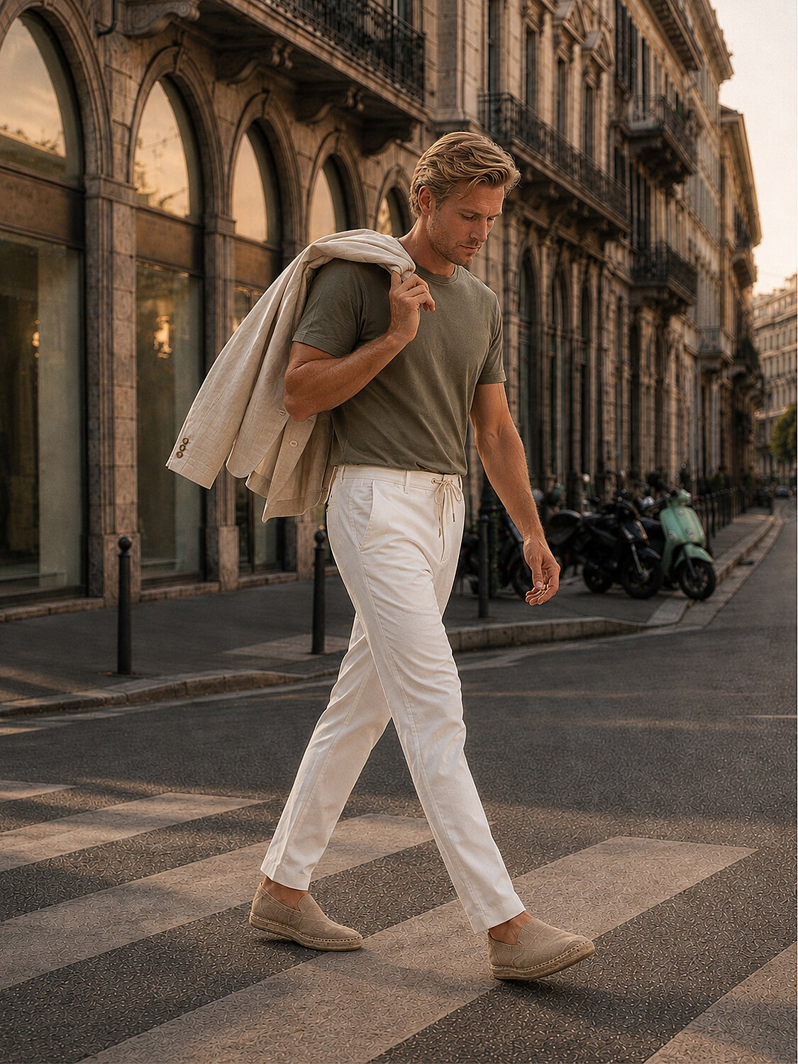 Bej Pamuk Dokulu Slim Fit Jogger