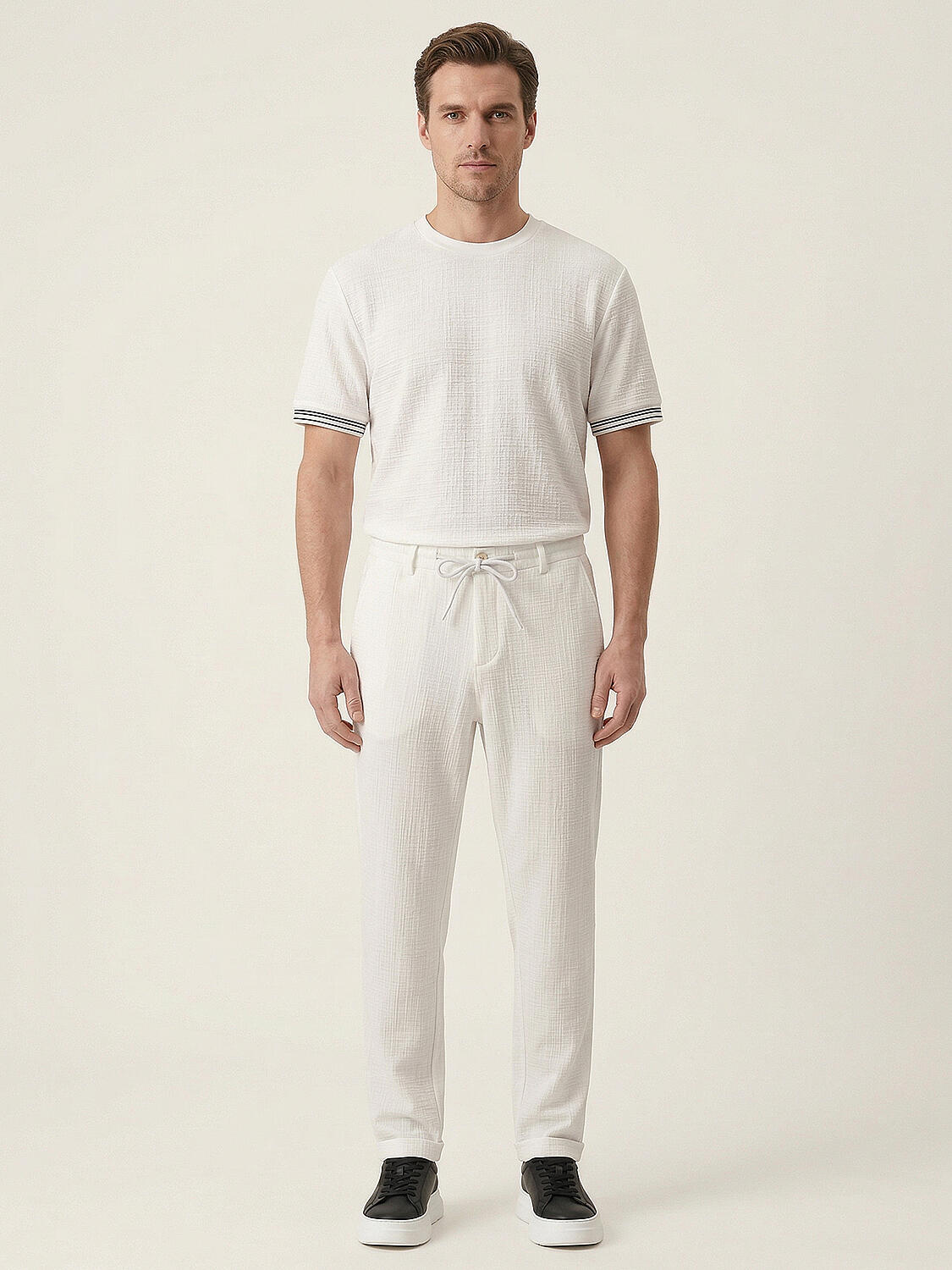 Beyaz Pamuk Dokulu Regular Fit Jogger - 2