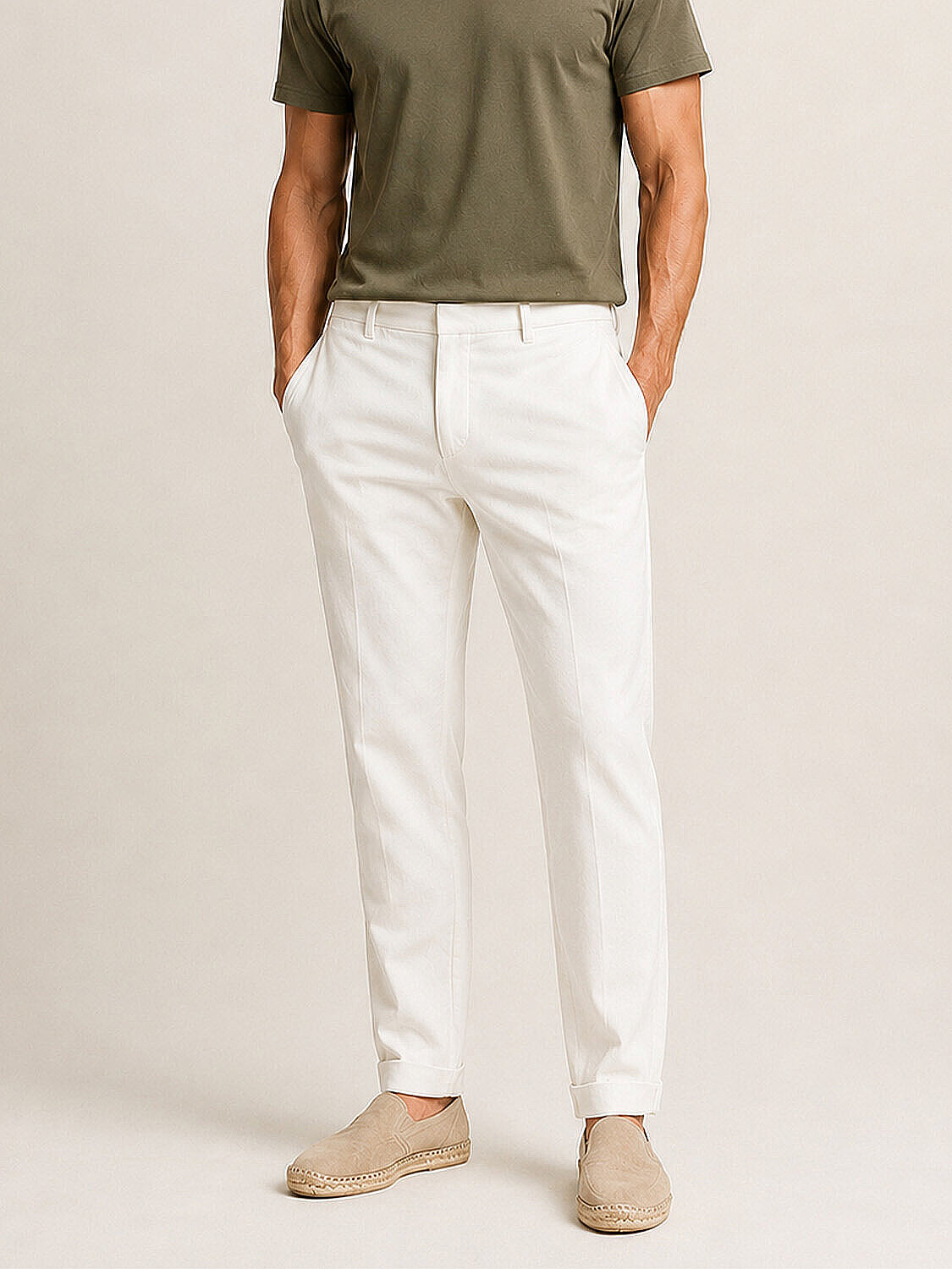 Beyaz Pamuk Dokulu Slim Fit Jogger (1)
