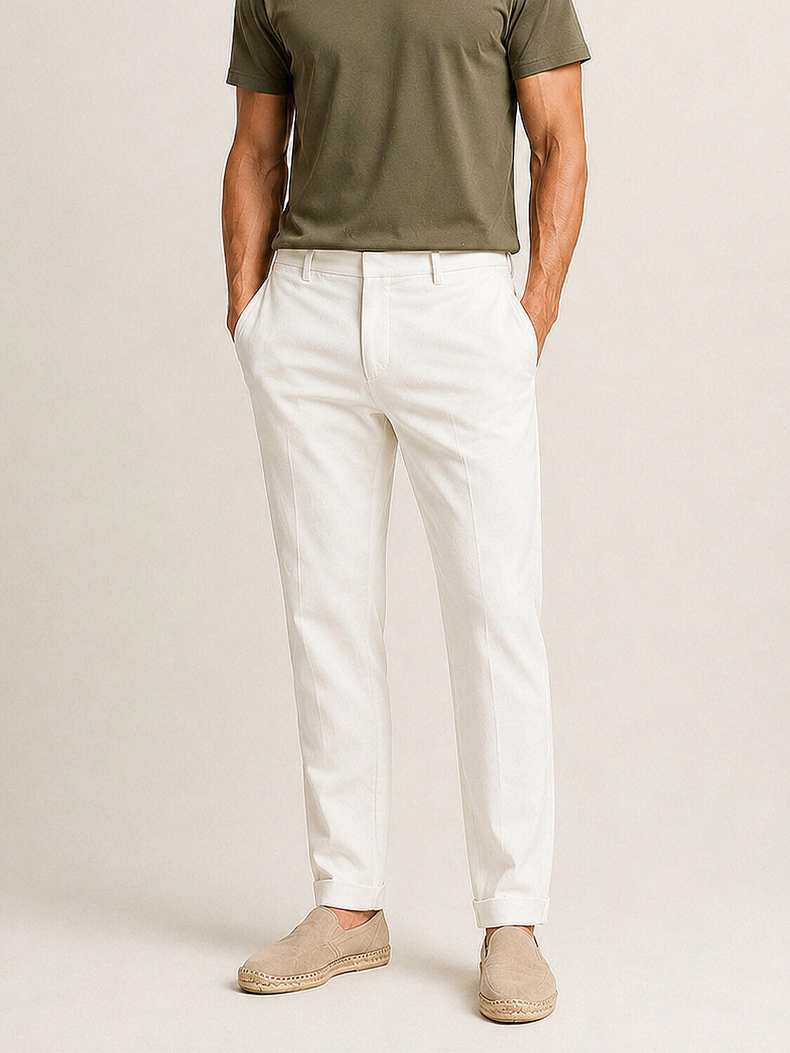 Beyaz Pamuk Dokulu Slim Fit Jogger - 1