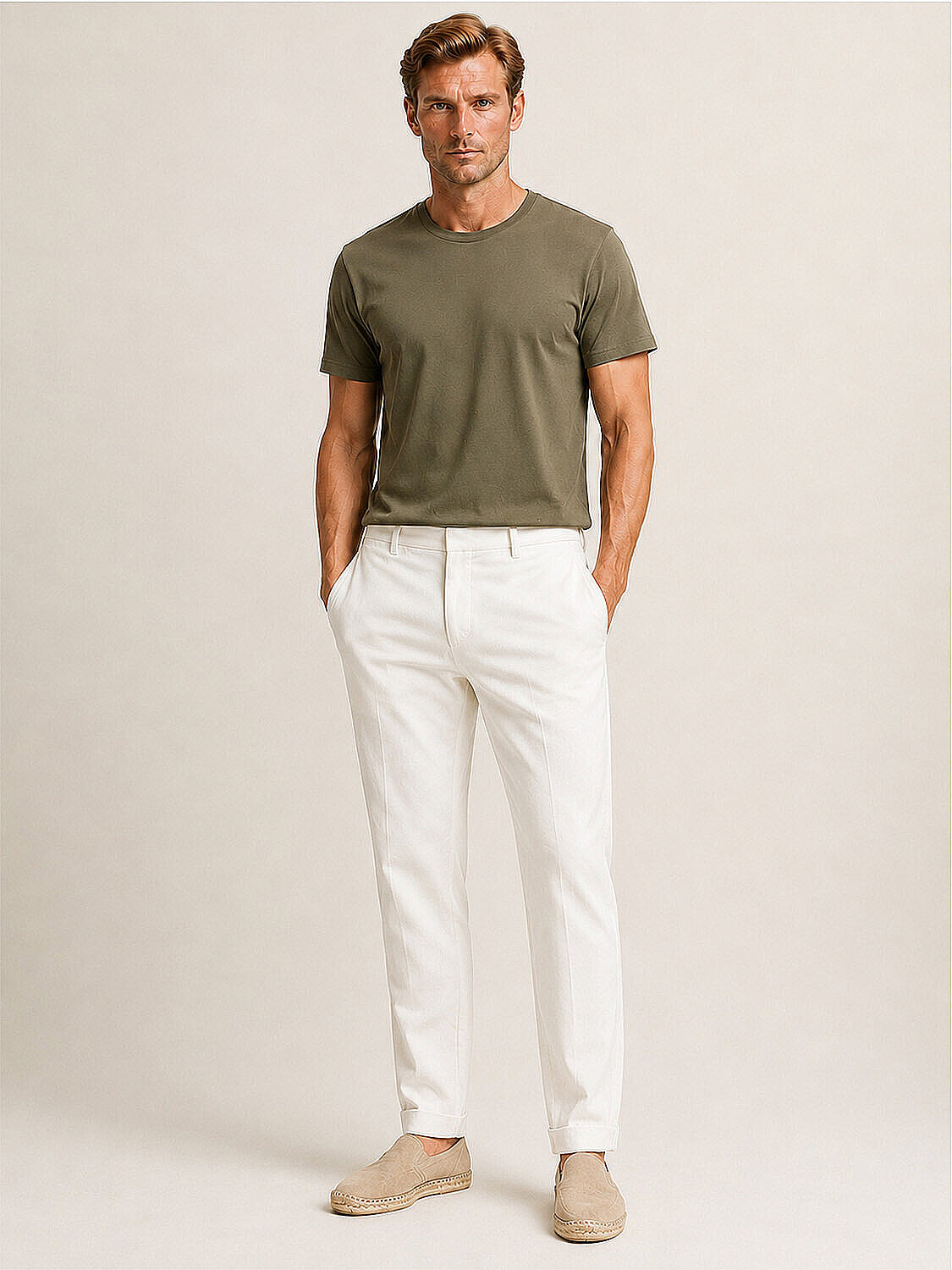 Beyaz Pamuk Dokulu Slim Fit Jogger (2)