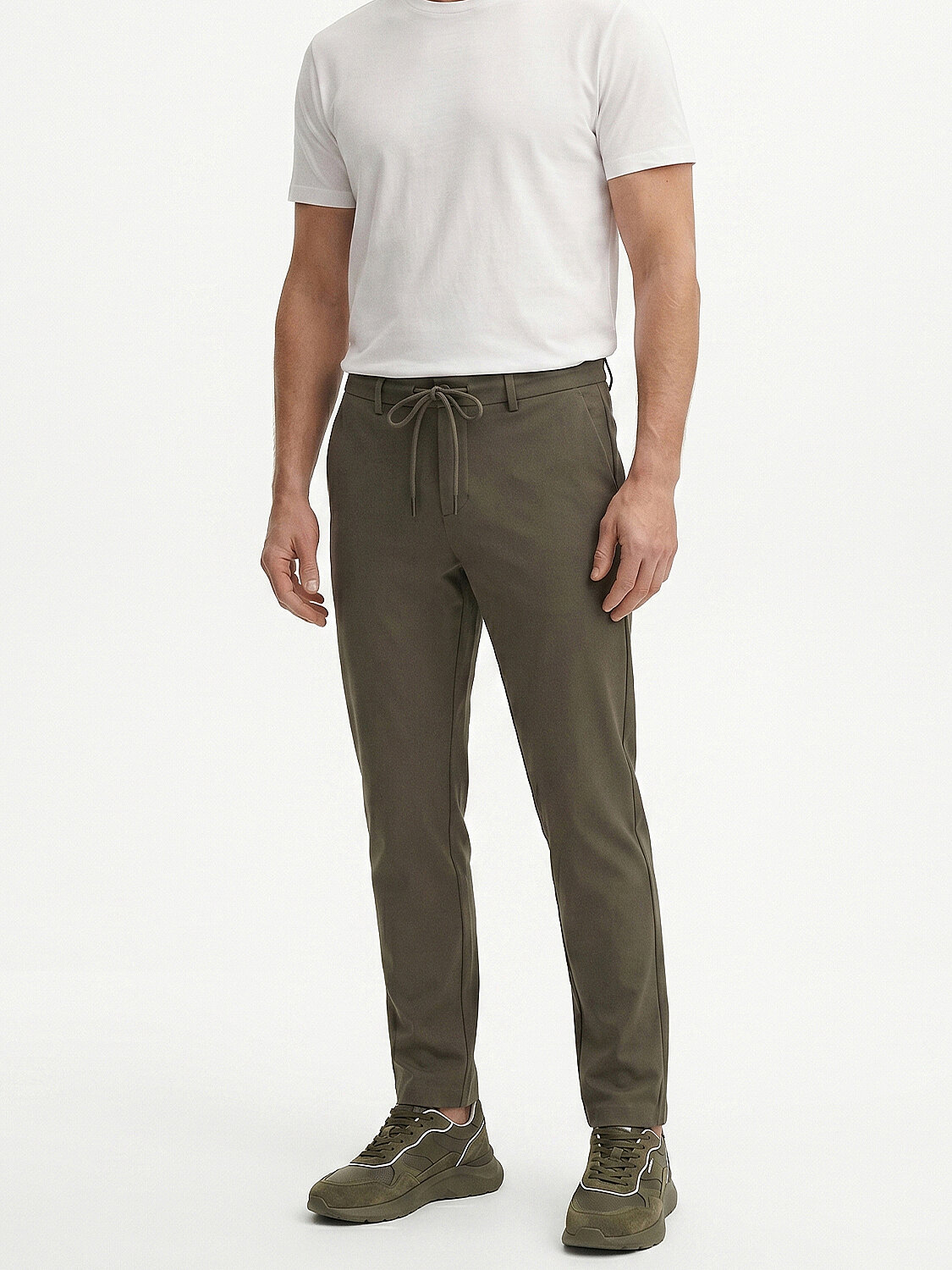 Haki Pamuk Dokulu Slim Fit Jogger