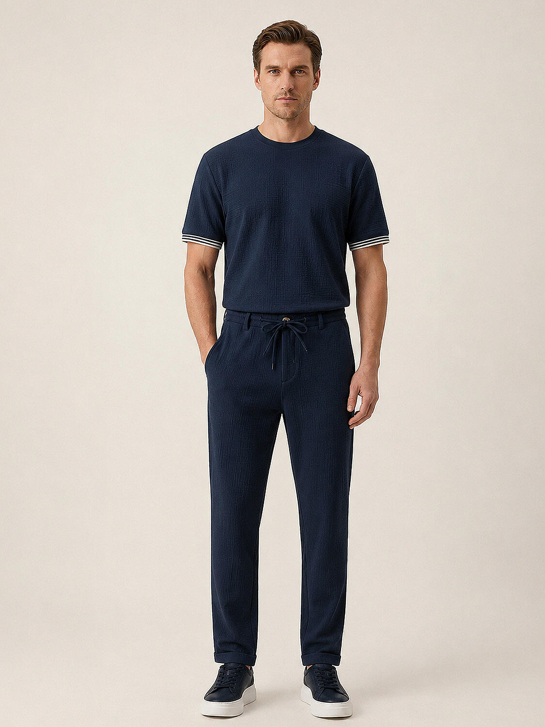 Lacivert Pamuk Dokulu Regular Fit Jogger - 2