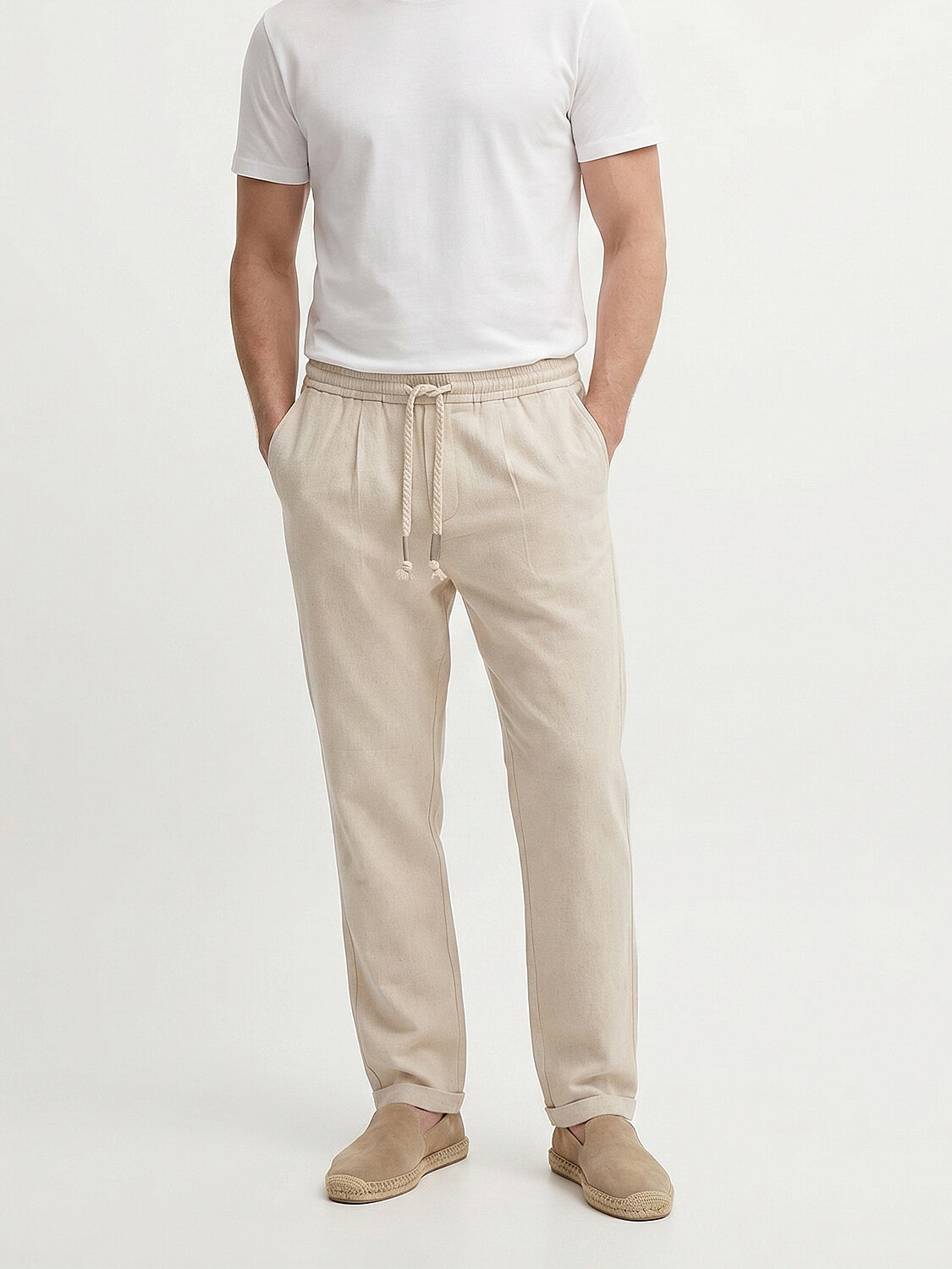 Naturel Keten Karışımlı Slim Fit Jogger