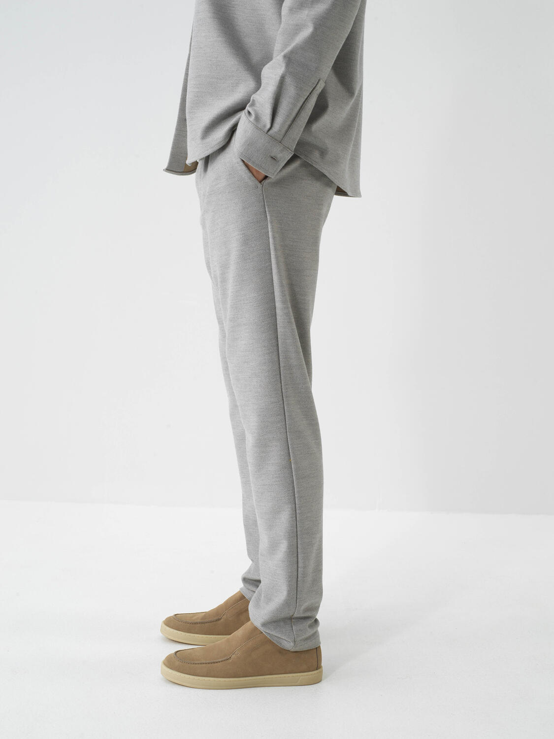 Bej Esnek Dokulu Regular Fit Jogger Pantolon - 2