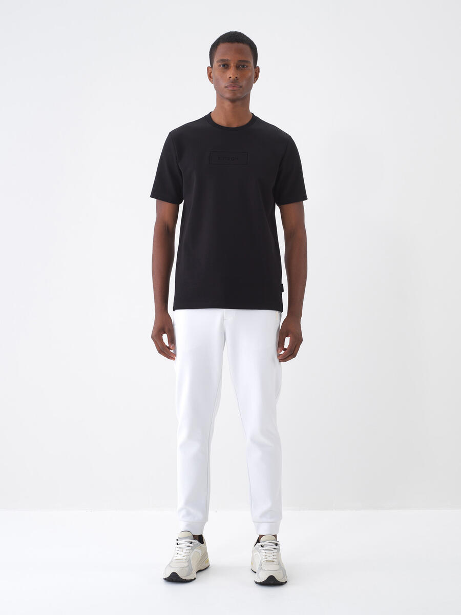 Beyaz Pamuk Dokulu Regular Fit Jogger - 1