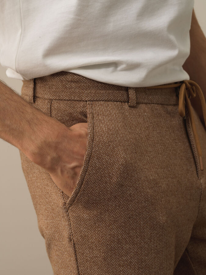 Camel Doğal Yün Dokulu Slim Fit Jogger Pantolon - Xint