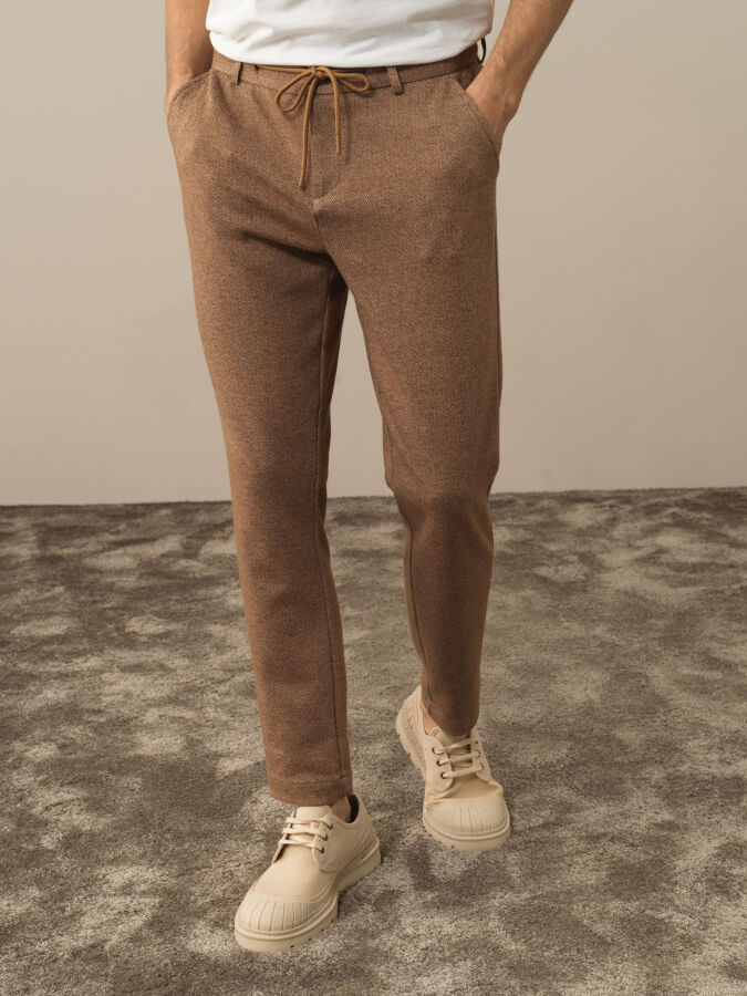 Camel Doğal Yün Dokulu Slim Fit Jogger Pantolon - Xint