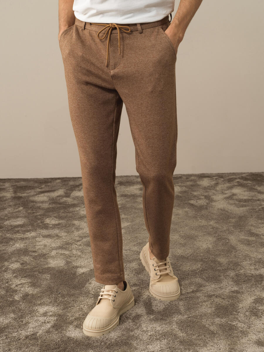 Camel Doğal Yün Dokulu Slim Fit Jogger Pantolon