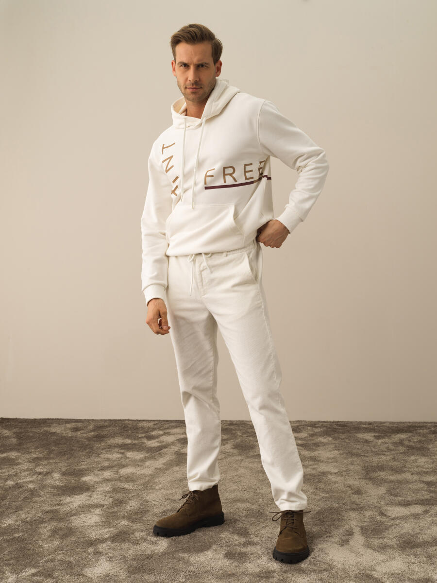 Ekru Pamuk Dokulu Regular Fit Jogger Pantolon - 2