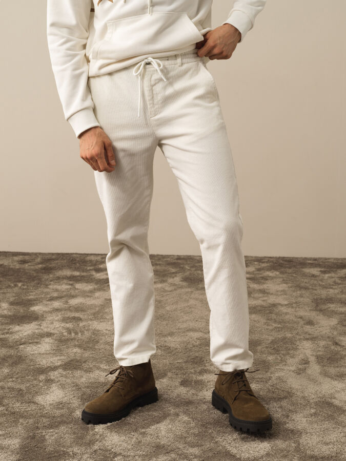Ekru Pamuk Dokulu Regular Fit Jogger Pantolon - Xint
