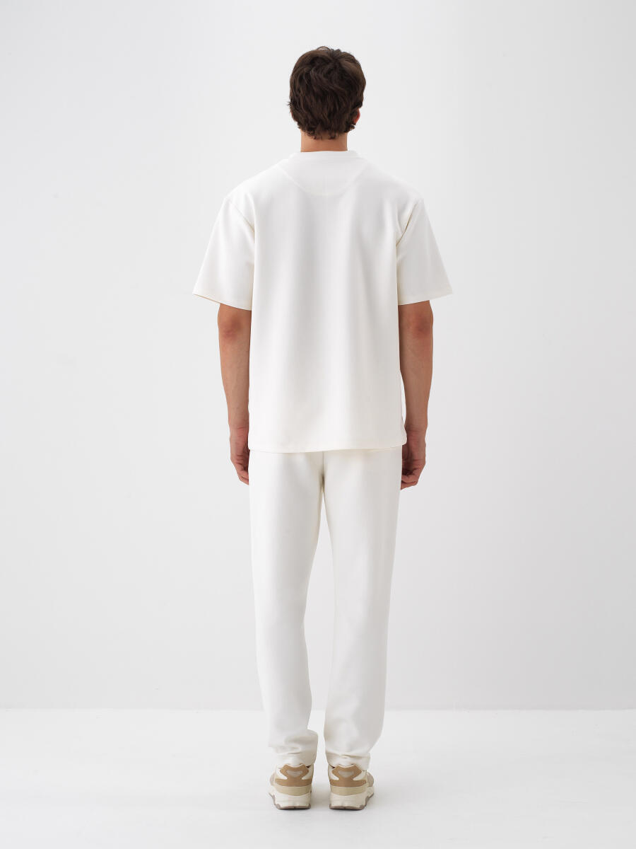 Ekru Pamuk Dokulu Regular Fit Jogger Pantolon - 3