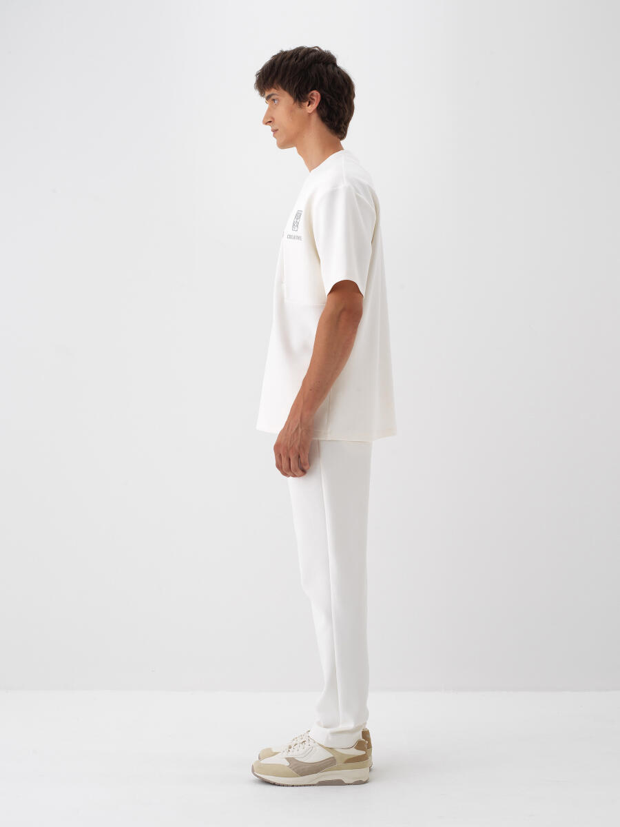 Ekru Pamuk Dokulu Regular Fit Jogger Pantolon - 2