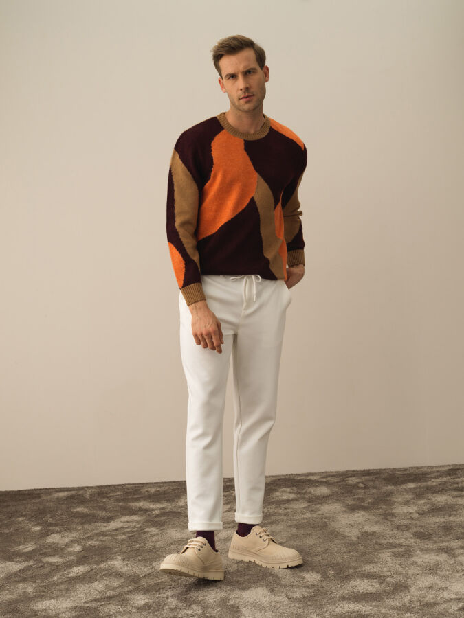 Ekru Pamuk Dokulu Slim Fit Jogger Pantolon - Xint