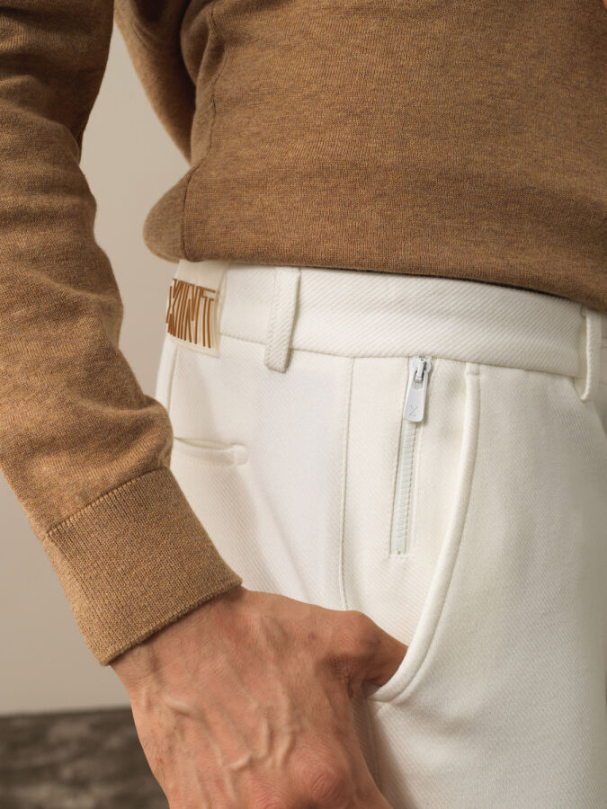 Ekru Pamuk Dokulu Slim Fit Jogger Pantolon - Xint