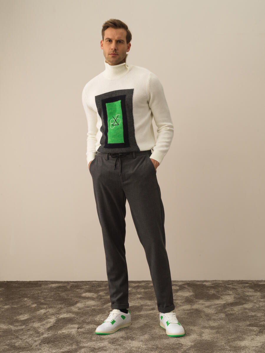 Koyu Gri Dokulu Esnek Dokulu Regular Fit Jogger Pantolon - 2