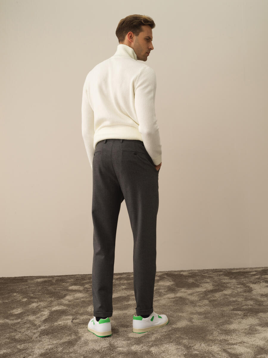 Koyu Gri Dokulu Esnek Dokulu Regular Fit Jogger Pantolon - 5