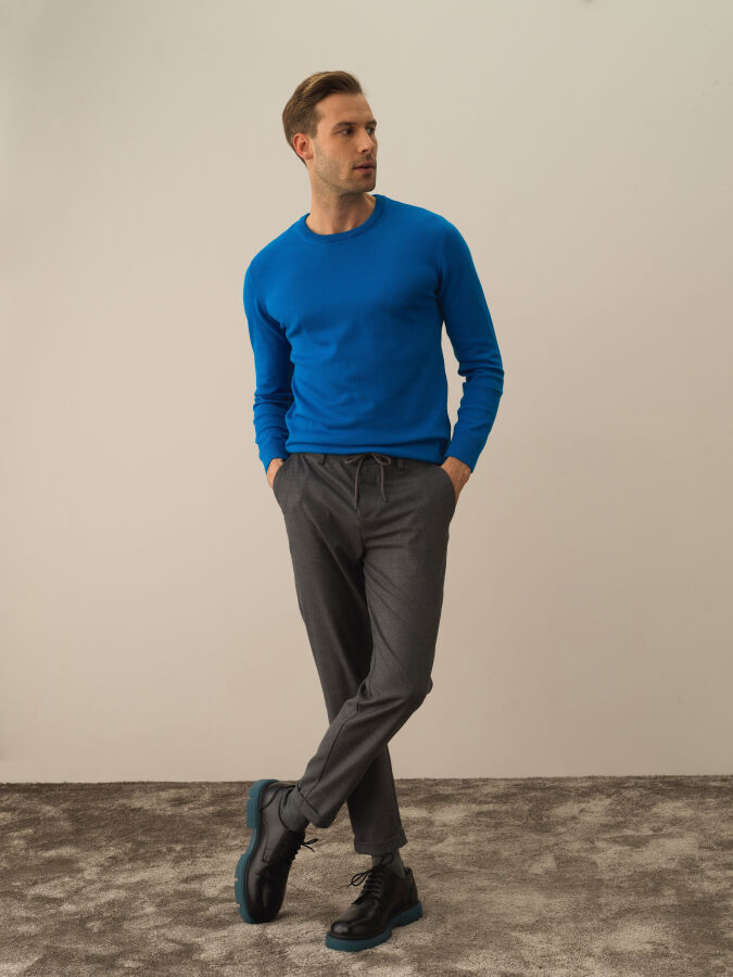 Koyu Gri Dokulu Esnek Dokulu Slim Fit Jogger Pantolon - Xint