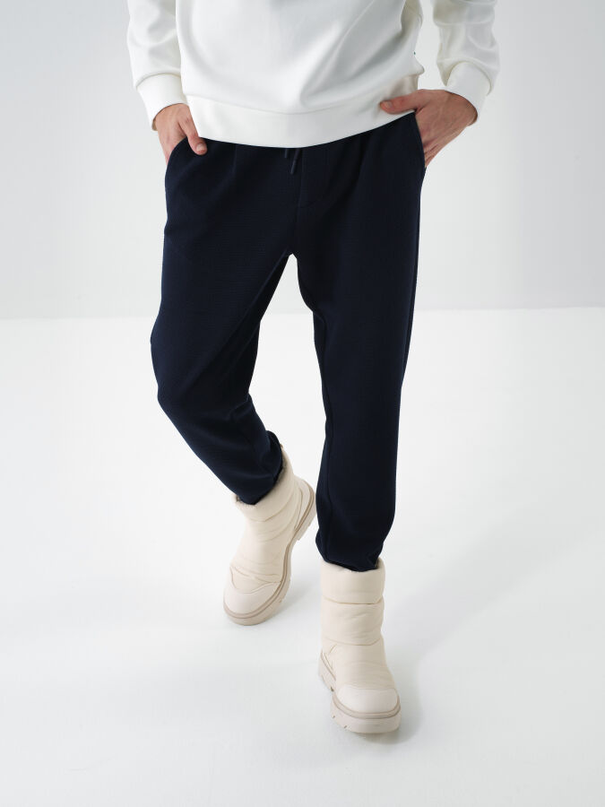 Lacivert Esnek Dokulu Regular Fit Jogger Pantolon - Xint