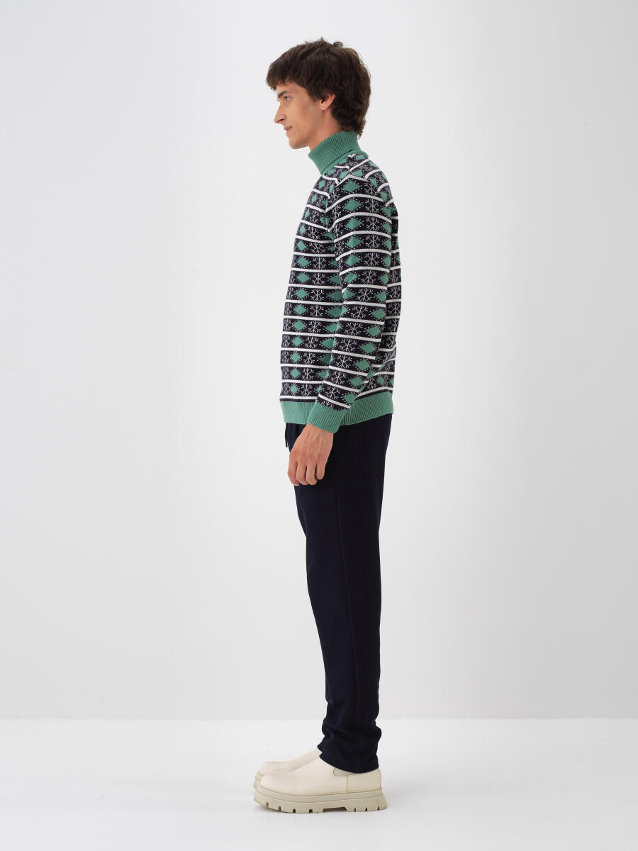 Lacivert Esnek Dokulu Regular Fit Jogger Pantolon - 2