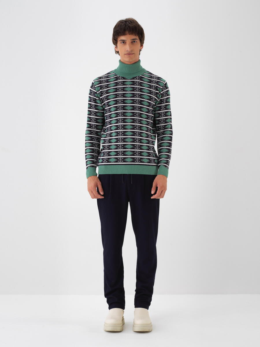 Lacivert Esnek Dokulu Regular Fit Jogger Pantolon - 4