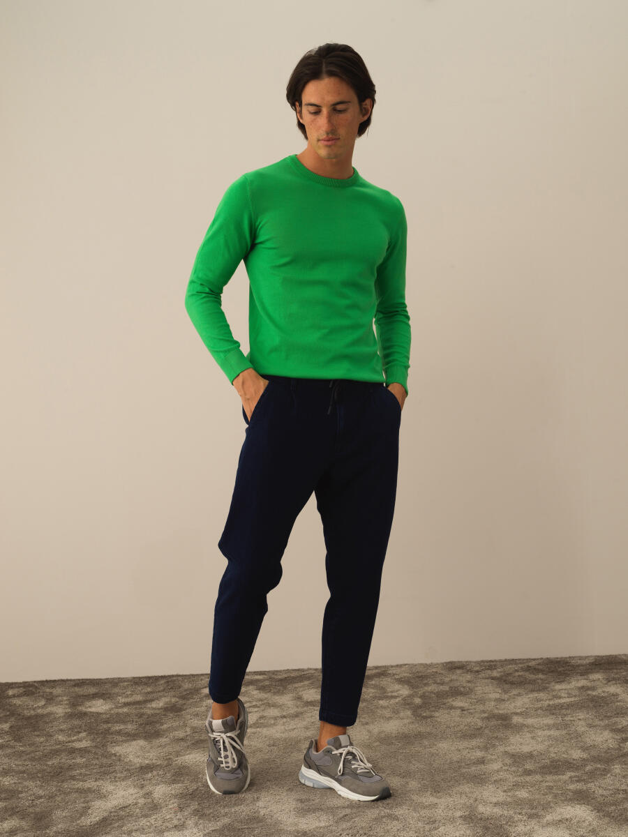 Lacivert Pamuk Dokulu Regular Fit Jogger Pantolon - 2