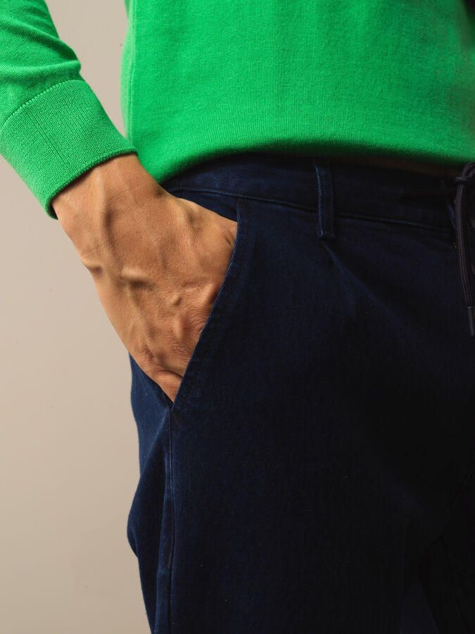 Lacivert Pamuk Dokulu Regular Fit Jogger Pantolon - Xint