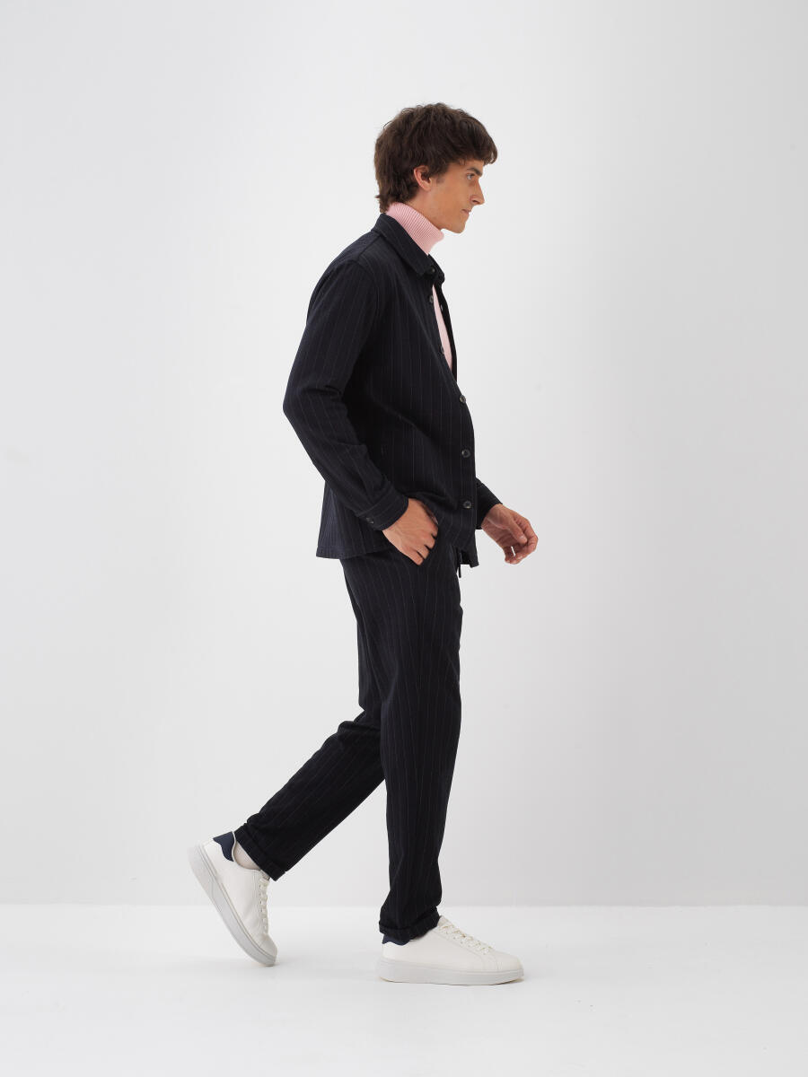 Lacivert Pamuk Dokulu Regular Fit Jogger Pantolon - 2