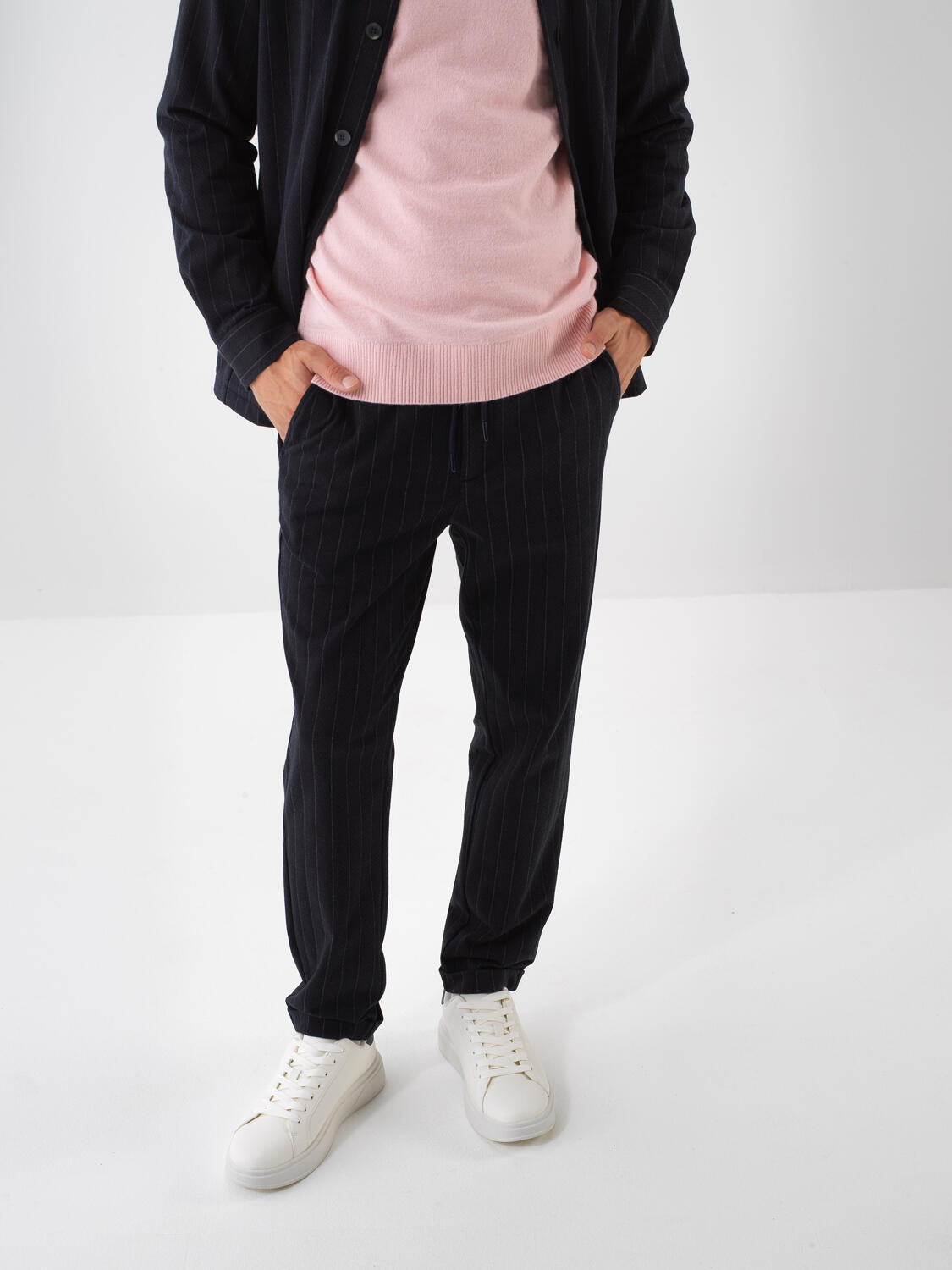 Lacivert Pamuk Dokulu Regular Fit Jogger Pantolon