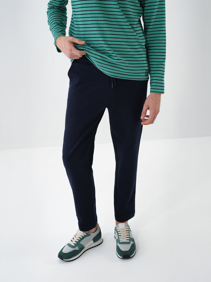 Lacivert Pamuk Dokulu Regular Fit Jogger Pantolon - Xint