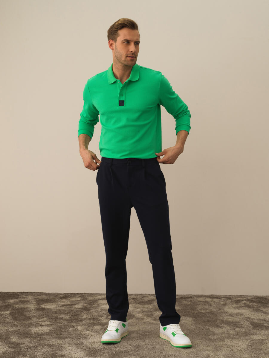 Lacivert Pamuk Dokulu Slim Fit Jogger Pantolon - 2