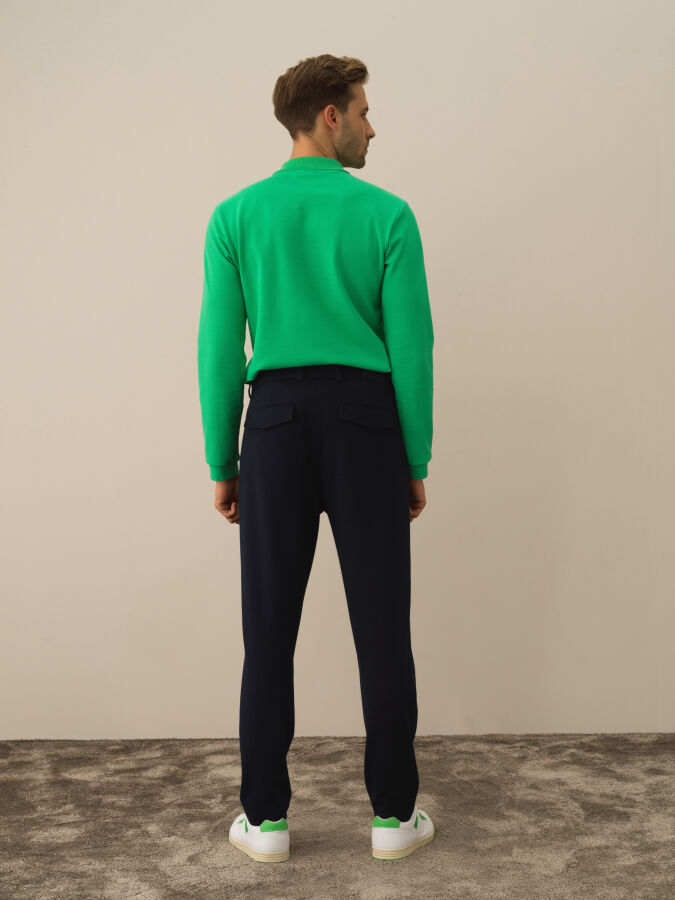 Lacivert Pamuk Dokulu Slim Fit Jogger Pantolon - Xint