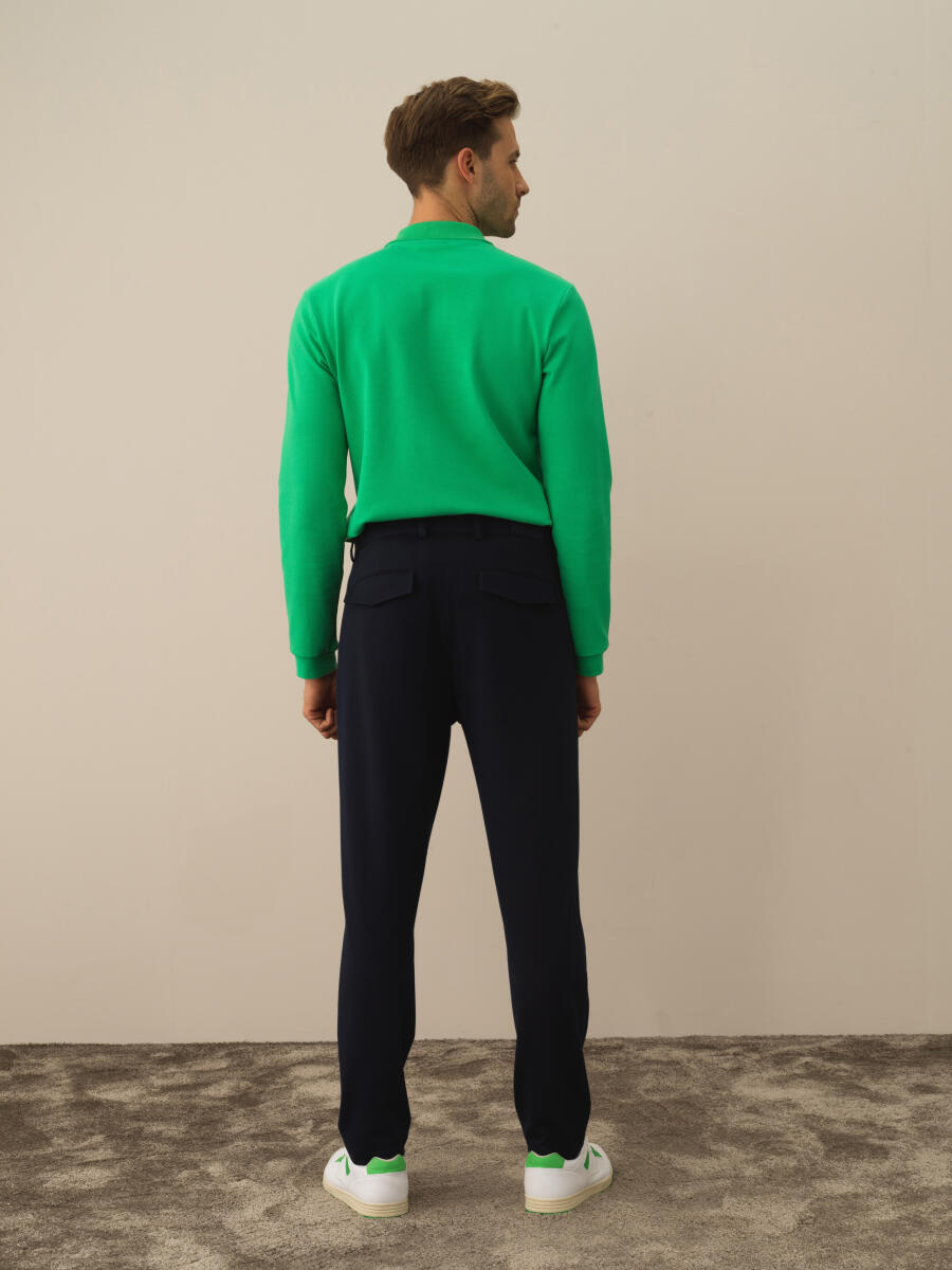 Lacivert Pamuk Dokulu Slim Fit Jogger Pantolon - 4