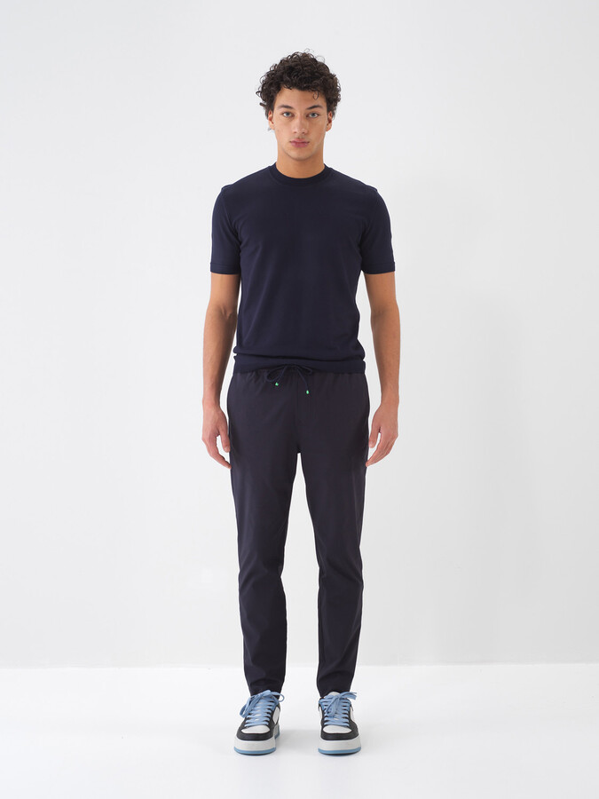 Lacivert Pamuk Dokulu Regular Fit Jogger