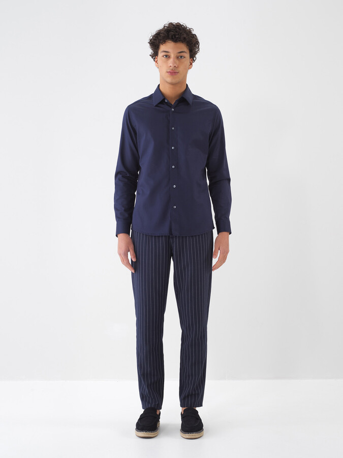 Lacivert Keten Karışımlı Slim Fit Jogger (1)