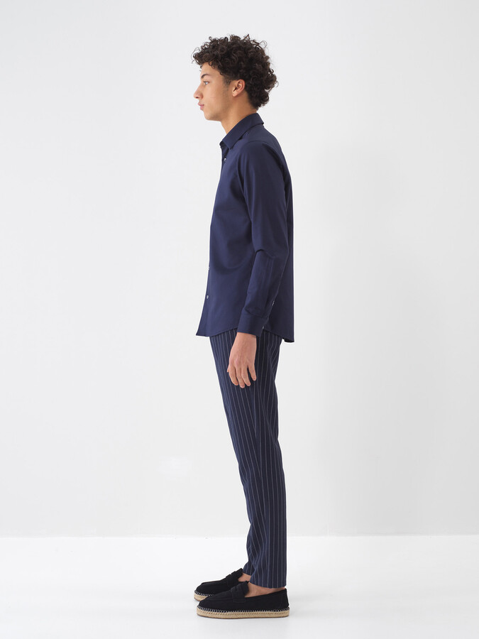 Lacivert Keten Karışımlı Slim Fit Jogger - 4