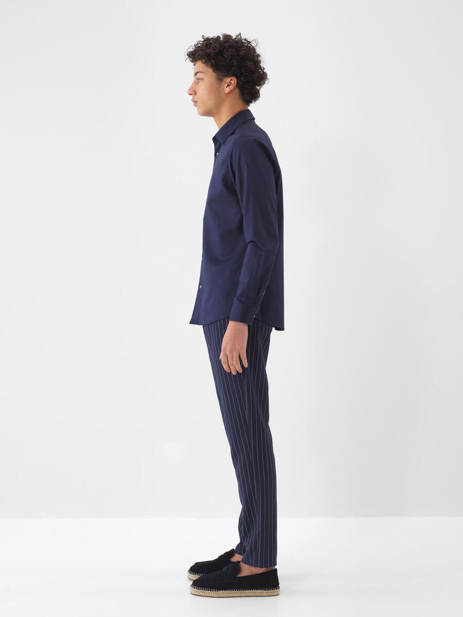Lacivert Keten Karışımlı Slim Fit Jogger - 4