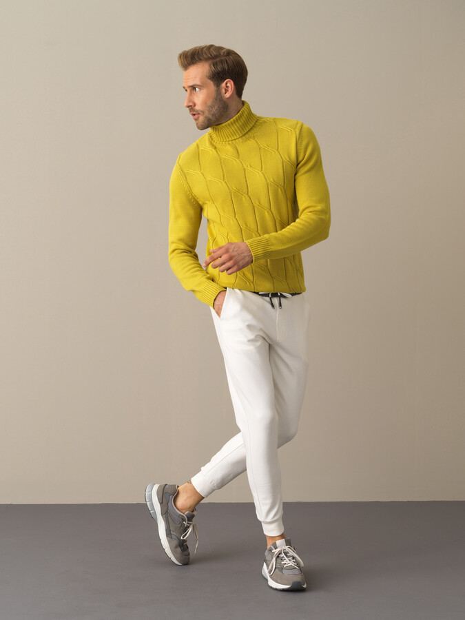 Beyaz Pamuk Dokulu Jogger Pantolon - Xint