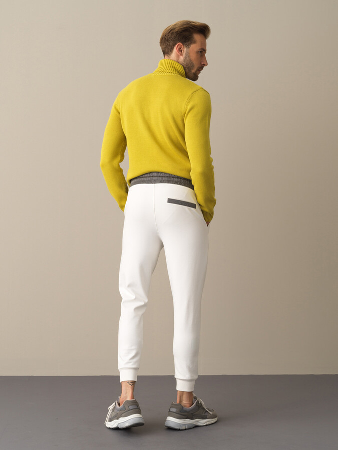 Beyaz Pamuk Dokulu Jogger Pantolon - Xint