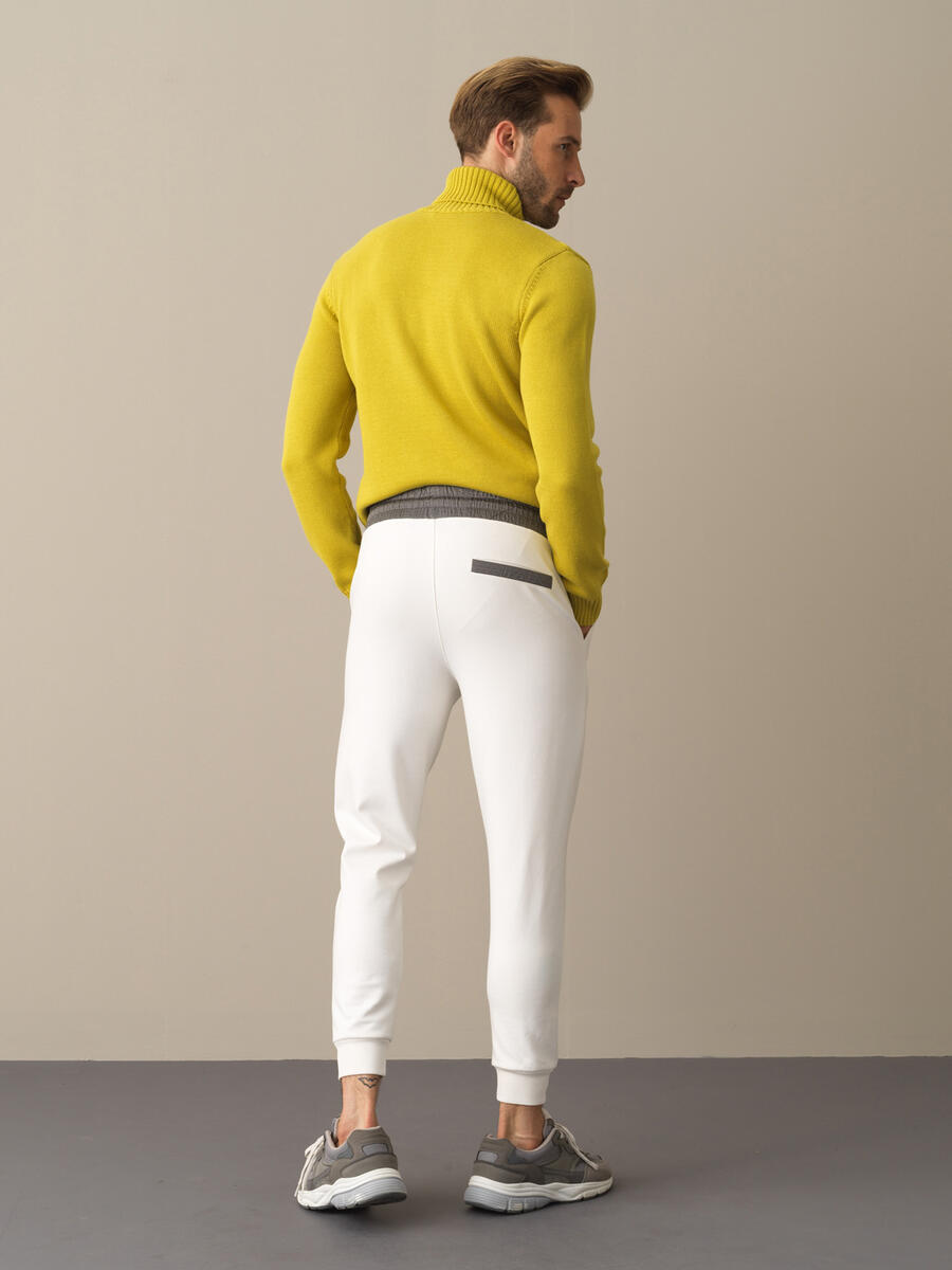 Beyaz Pamuk Dokulu Jogger Pantolon - 6