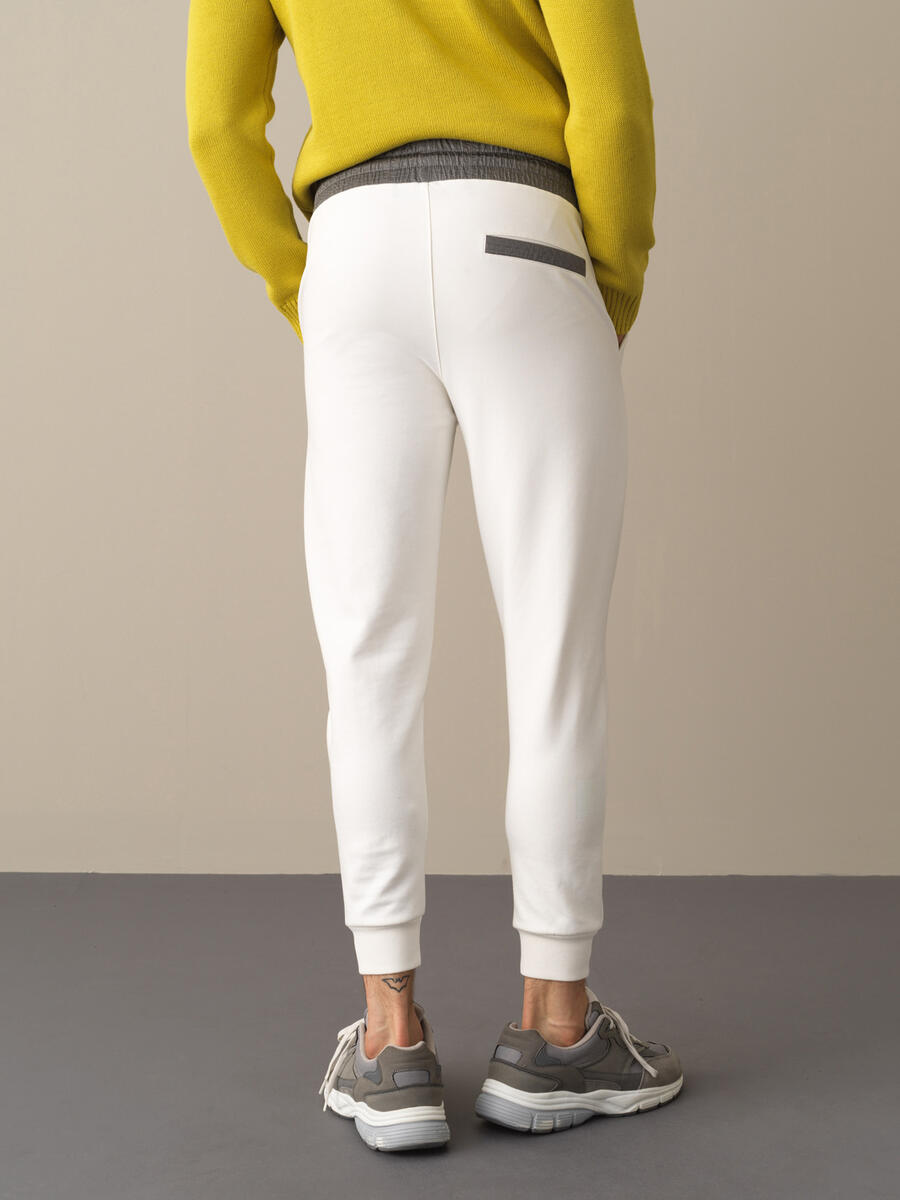 Beyaz Pamuk Dokulu Jogger Pantolon - 5