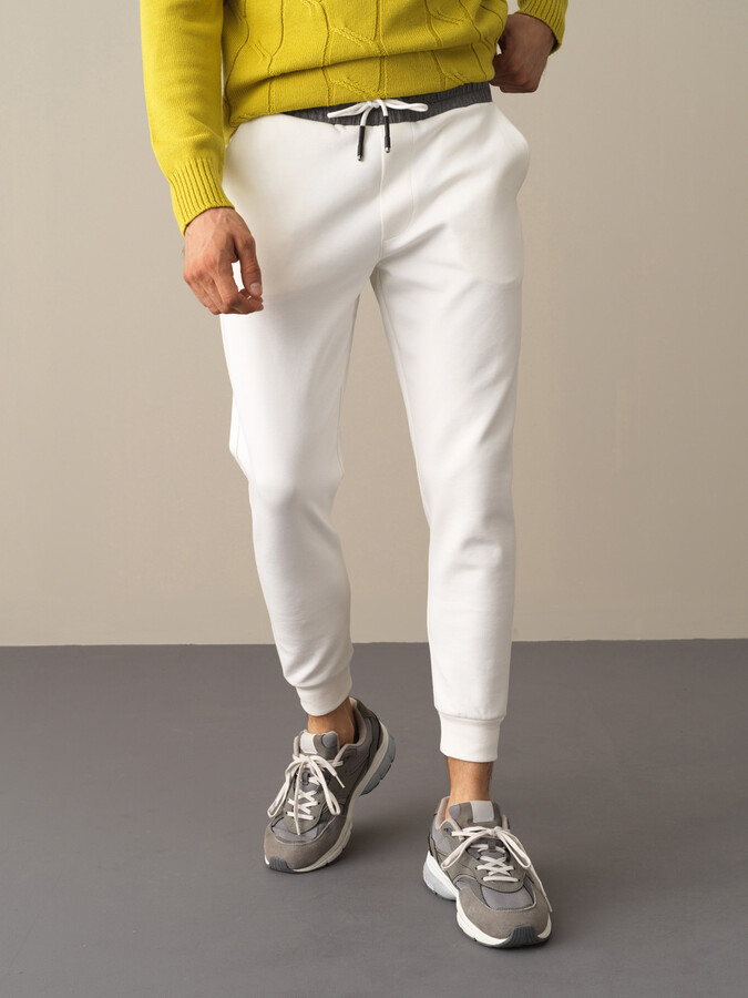 Beyaz Pamuk Dokulu Jogger Pantolon - Xint