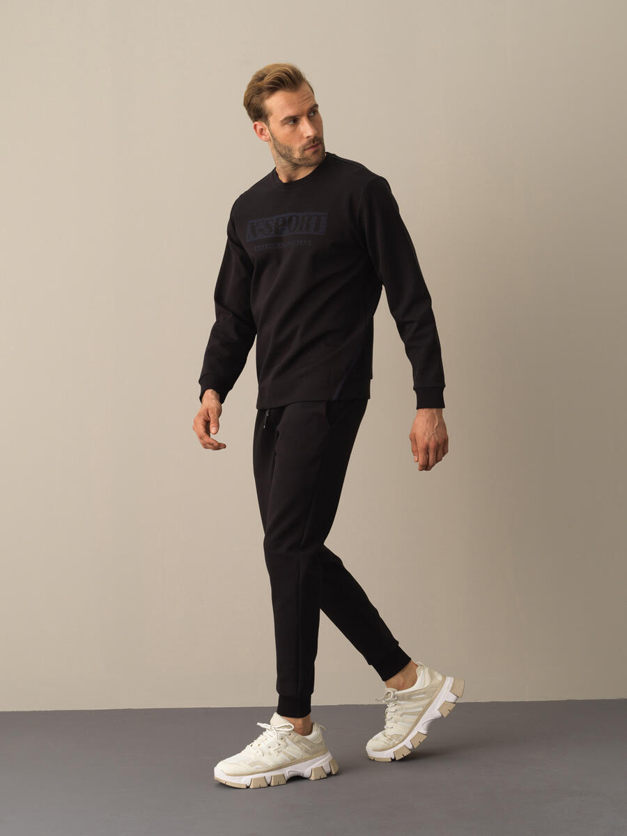 Siyah Pamuk Dokulu Jogger Pantolon - 2