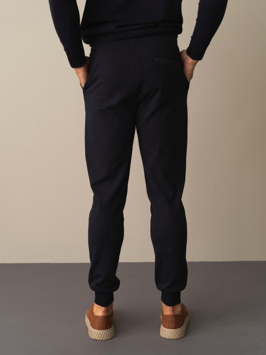 Lacivert Pamuk Dokulu Regular Fit Jogger Pantolon - 4