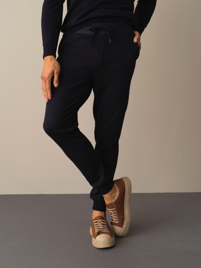 Lacivert Pamuk Dokulu Regular Fit Jogger Pantolon - Xint