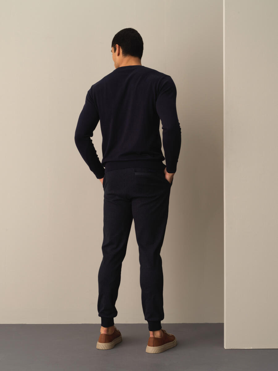 Lacivert Pamuk Dokulu Regular Fit Jogger Pantolon - 5