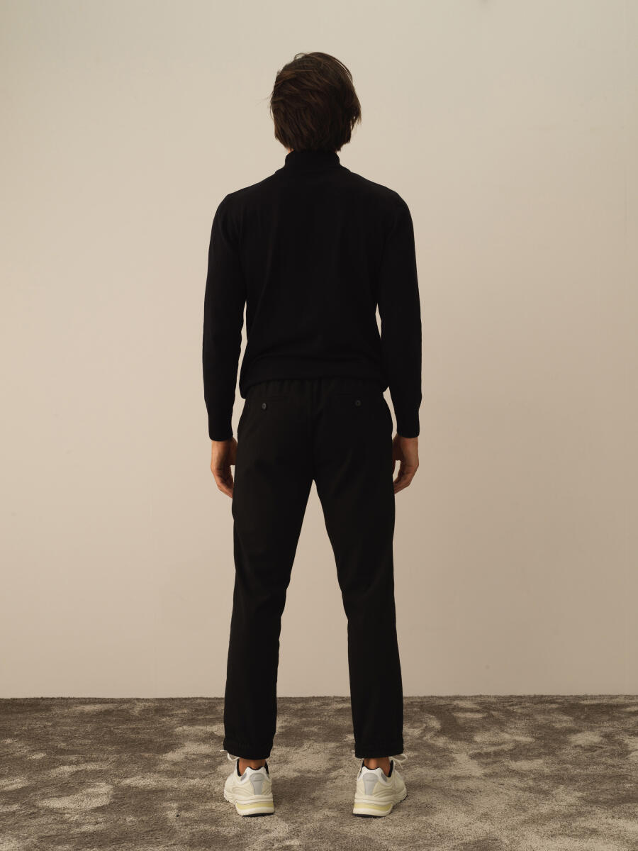 Siyah Esnek Dokulu Regular Fit Jogger Pantolon - 5