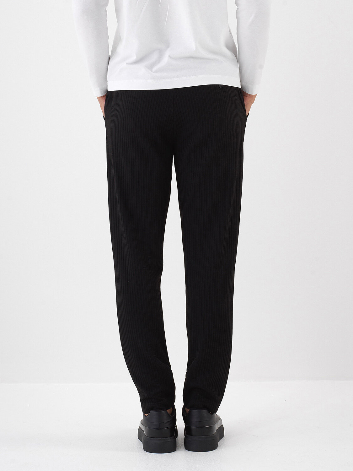 Siyah Esnek Dokulu Regular Fit Jogger Pantolon - 3