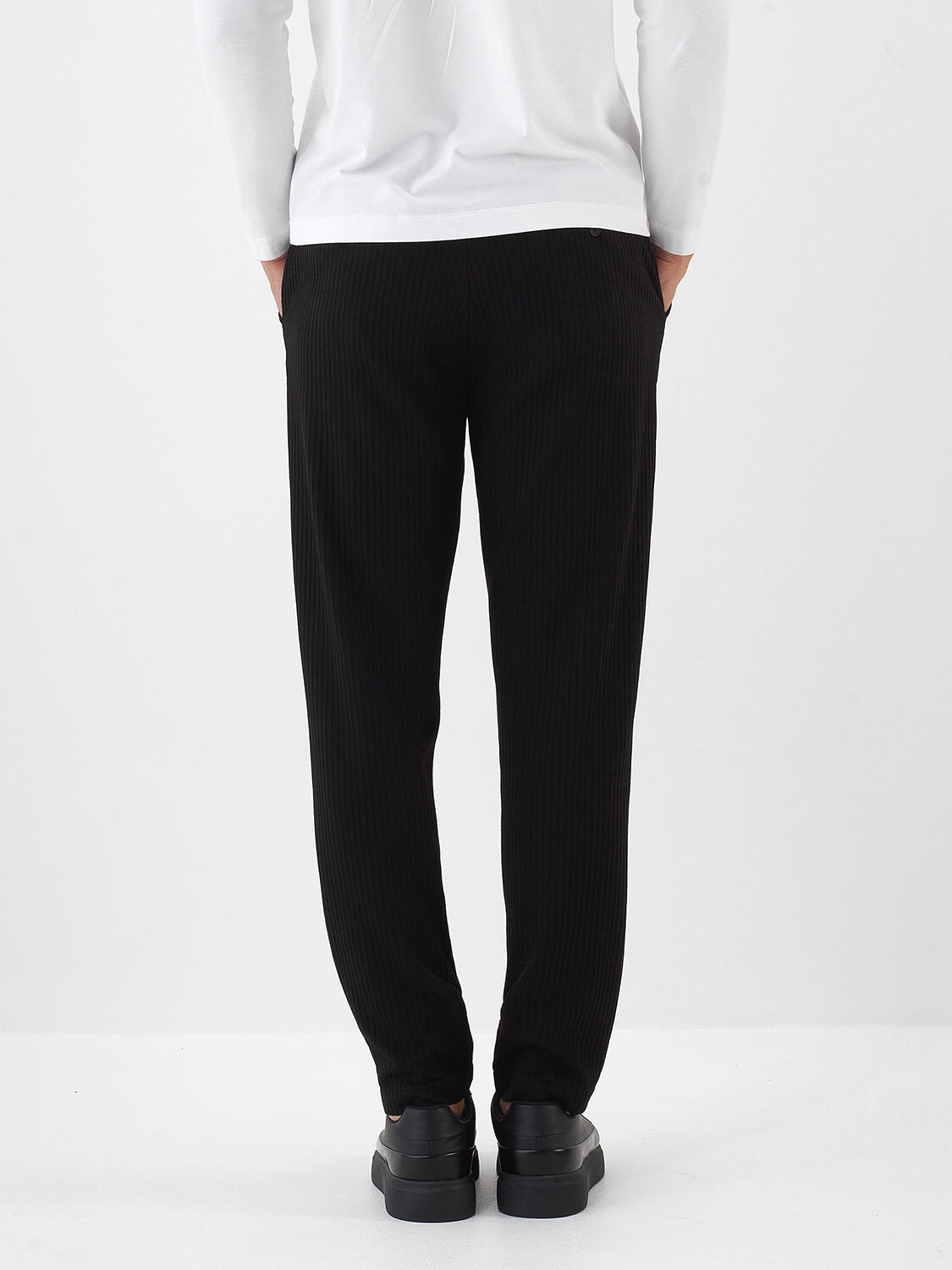 Siyah Esnek Dokulu Regular Fit Jogger Pantolon - 3