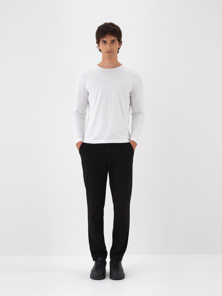 Siyah Esnek Dokulu Regular Fit Jogger Pantolon - 5